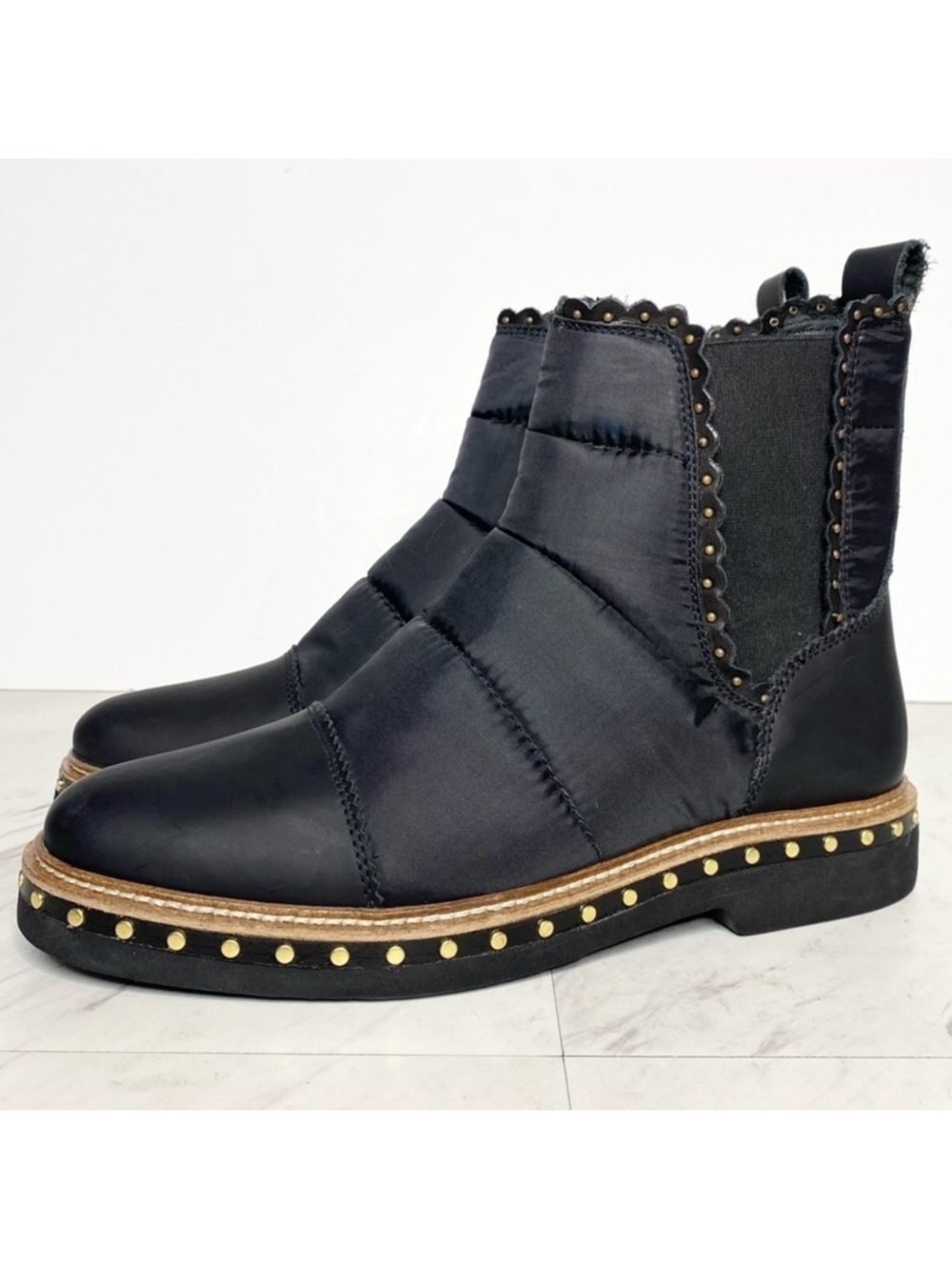 New! Free People Atlas Black Puffer Studded Chelsea Boot 9